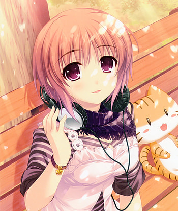 Garden, bench, anime girl, cute HD phone wallpaper