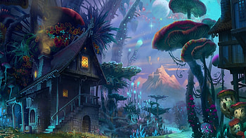Fantsasy City forest floors, forest, mushroom, floors, fungus, dark HD wallpaper