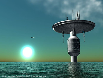 alien world, clouds, water, sun, city HD wallpaper