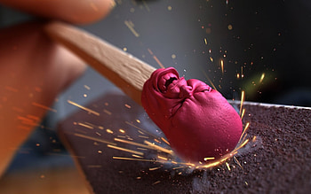 Funny matchstick head, pink, creative, fantasy, situation, matchstick head, funny, fire HD wallpaper