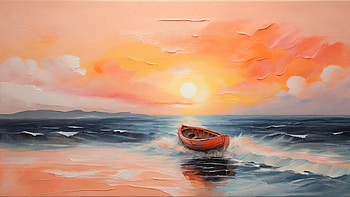 Boat Drawing, boat, sunset, sea, ocean, drawing HD wallpaper