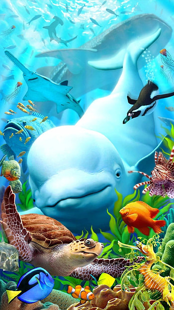 Under the ocean, blue, turtle, fish, dolphine HD phone wallpaper