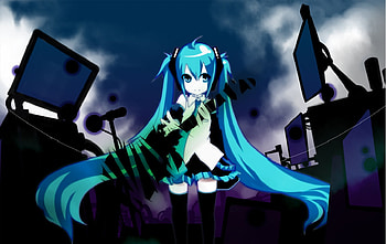 guitar leagend, blue, miku, clouds, guitar, staidium HD wallpaper