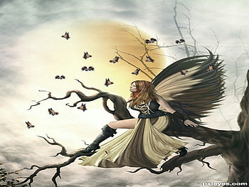Angel of Butterflies, butterflies, abstract, fantasy, nature, angel, tree HD wallpaper