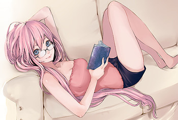 Megurine Luka, awesome, couch, artistic, nice, digital, cg, glasses, aqua eyes, shorts, sexy, white, blue eyes, reading, art, hot, girl, singer, aqua, pink hair, anime girl, anime, pretty, megurine, virtual, blue, luka, black, song, cute, vocaloid, long hair, beauty, music, vocaloids, thighhighs, sleep, program, beautiful, diva, pink, book, aqua hair, cool, buck, blush, idol HD wallpaper