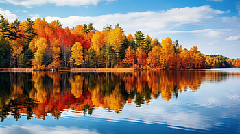 Colorful Fall Landscape Surrounded by Lake and Trees, landscape, lake, nature, fall HD wallpaper