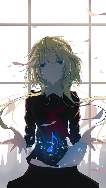 school uniform, tears, green eyes, long hair, Anime, Vocaloid HD phone wallpaper