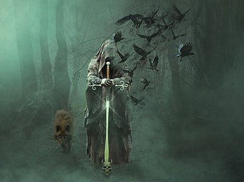 Wizard Of Death In A Dark Forest, artist, artwork, digital-art HD wallpaper