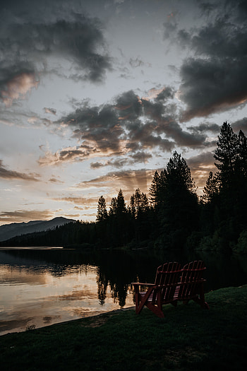 Twilight, Lake, Shore, Bank, Dark, Dusk, Bench HD phone wallpaper