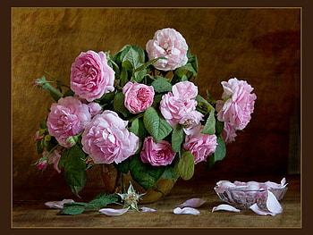 Pink bouquet, still life, pink, bouquet, painting, art, flower, nature HD wallpaper