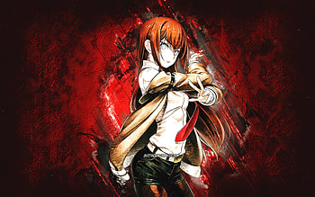 Kurisu Makise, Steins Gate, red stone background, Steins Gate characters, Japanese manga, Kurisu Makise Steins Gate, Makise Kurisu HD wallpaper