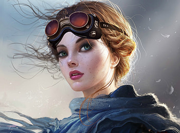Girl, wind, fantasy, art, freckles, face, luminos, woman HD wallpaper