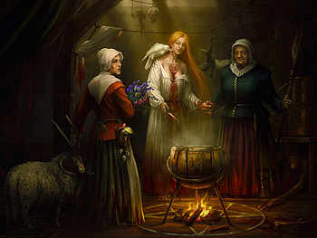 Three Witches, ozdamar, digital, art, fantasy, lamamake, witches, beautiful HD wallpaper