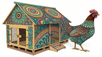 Vibrant Chicken Coop in Stunning Ultra, chicken coop, colorful design, chicken, illustration HD wallpaper