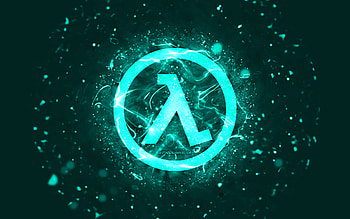 Half-Life turquoise logo, , turquoise neon lights, creative, turquoise abstract background, Half-Life logo, games logos, Half-Life HD wallpaper
