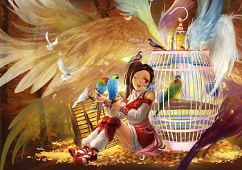 Magic cage, huazha01, wings, magic, anime, bird, girl, manga, cage HD wallpaper