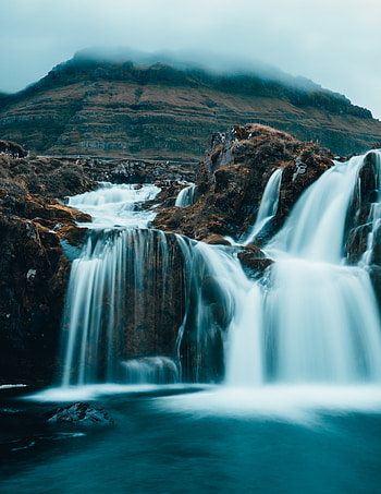 Flow, Nature, Waterfall, Fog, Hills HD phone wallpaper