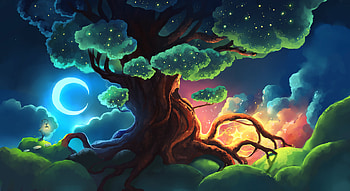 Art, Stars, Night, Wood, Tree, Glow HD wallpaper