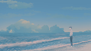 Anime Boy by the Serene Seashore, Anime, boy, anime boy HD wallpaper
