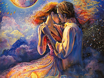 Dance with me, couple, dancing, moon, painting HD wallpaper