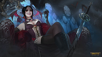 Amaterasu, blue, wings, smite, fantasy, red, girl, bat, vampire HD wallpaper