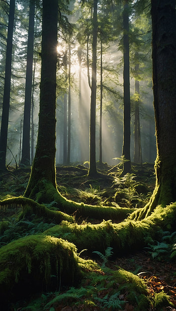 Mystical Enchanted Forest with Sunbeams, Nature HD phone wallpaper