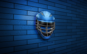 Hockey Helmet 3D icon, , blue brickwall, creative, 3D icons, Hockey Helmet icon, sports icons, 3D art, Hockey Helmet HD wallpaper