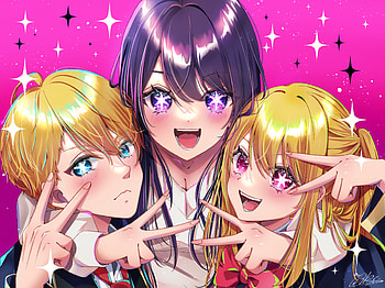 Hoshino Ai, Aquamarine Hoshino & Ruby Hoshino, Ruby Hoshino, Aquamarine Hoshino, Ai Hoshino, Anime, Oshi no Ko HD wallpaper
