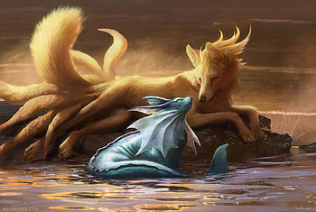 Vaporeon And Ninetales, artist, artwork, digital-art, deviantart HD wallpaper