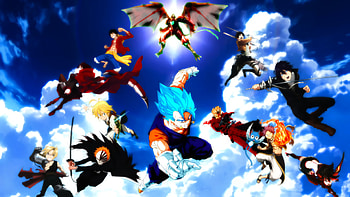 Anime - Crossover Natsu Dragneel Happy (Fairy Tail) Eren Yeager Yato ( Noragami) HD wallpaper