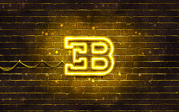 Bugatti yellow logo, , yellow brickwall, Bugatti logo, cars brands, Bugatti neon logo, Bugatti HD wallpaper