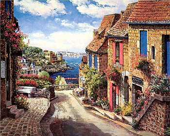 By Sam Park., sam park, painting, art, road, terrace HD wallpaper