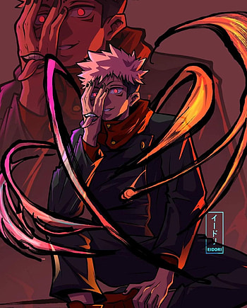 Yuji Itadori, red, jujutsu_kaisen, magenta, art, drawing, protagonist, yuji_itadori, anime, superpower, sukuna HD phone wallpaper