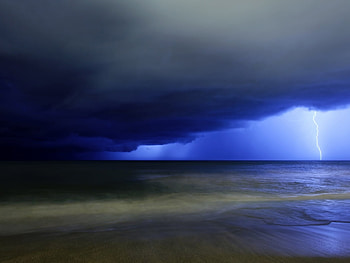 Landscape, Sea, Lightning HD wallpaper