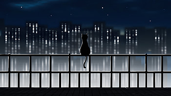 The Cat Overlooking The City, cat, artist, artwork, digital-art HD wallpaper