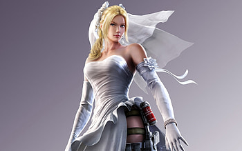 Nina Williams, blue, white, veil, girl, woman, fantasy, game, street fighter, tekken, bride HD wallpaper