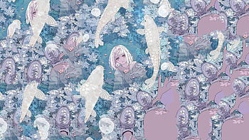 Anime, surreal, lake, fishes HD wallpaper