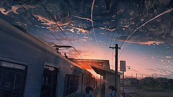 Power Lines Train Anime , anime-girl, anime, train HD wallpaper