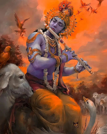 Shri krishna, orange, art HD phone wallpaper
