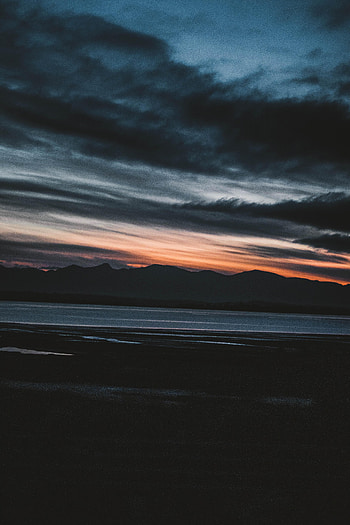 Sunset, Mountains, Sea, Dark HD phone wallpaper