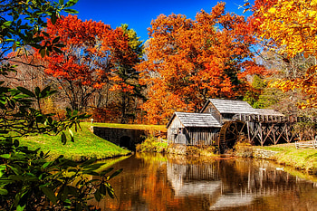 Mabry mill, reflection, mill, fall, autumn, beautiful, foliage, pond HD wallpaper