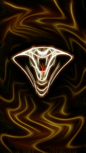 King Cobra, orange, electric blue, fractalius, dark, logo, glow HD phone wallpaper