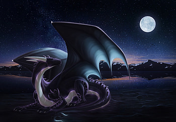 Art, Night, Dragon, Being, Creature, Fantastic HD wallpaper