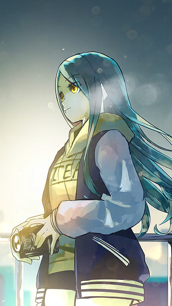 camera, blue hair, yellow eyes, Anime, Original HD phone wallpaper