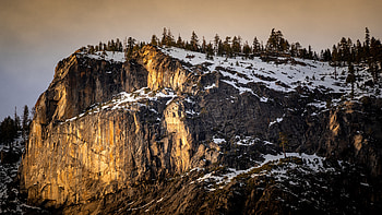 Nature, Trees, Snow, Rock, Mountain, Cliff HD wallpaper