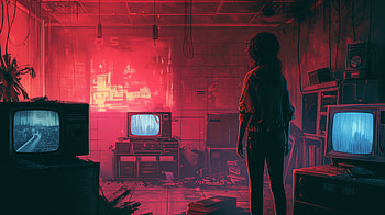 Mysterious Room with Retro TVs Duotone, TV, duotone, room, cyberpunk, neon HD wallpaper