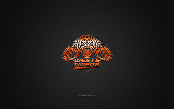 Wests Tigers, Australian rugby club, NRL, orange logo, green carbon fiber background, National Rugby League, rugby, Sydney, Australia, Wests Tigers logo HD wallpaper