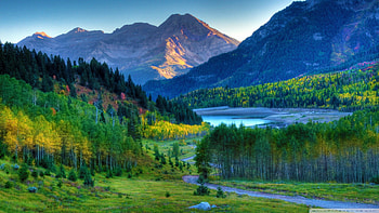 wonderful mt. timpanogos sunset, road, forest, lake, sunset, mountain HD wallpaper