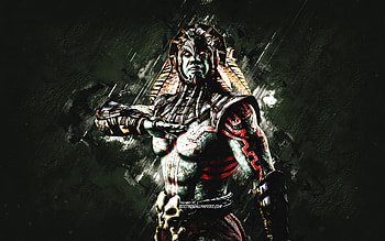 Kotal Kahn, Mortal Kombat Mobile, Kotal Kahn MK Mobile, Mortal Kombat, green stone background, Mortal Kombat Mobile characters, grunge art, Kotal Kahn Mortal Kombat HD wallpaper