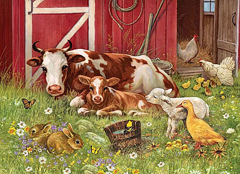 Farm Animals, flowers, painting, animals, together HD wallpaper